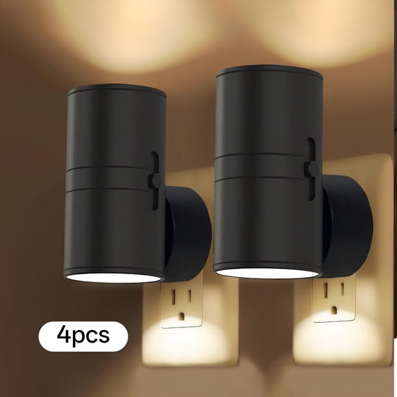 HIBIBUD 4 Pack Led Night Light Plug In,Dusk to Dawn Sensor,5-300Lm Adjustable Brightness,Soft White 3000K,Dimmable Night Lights for Kitchen,Hallway,Bedroom,Stairs