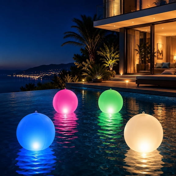 HIBIBUD 4 Pack Solar Floating Pool Lights,14 Inch Inflatable Waterproof Led Glow Balls with 16 Colors,Remote & 4 Modes for Pools,Patios,Gardens,Weddings,Events & Outdoor Decor