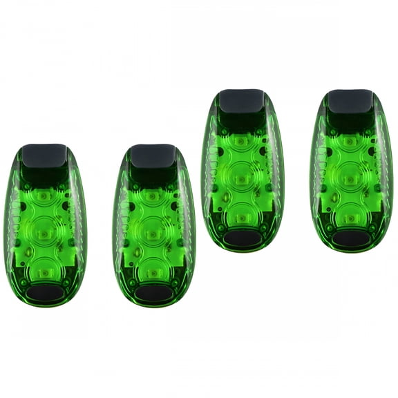 HIBIBUD 4 Pcs 3 LED Safety Light Multifunctional Clip On Strobe Running Lights for Night Runners Bikes Walking (Green)