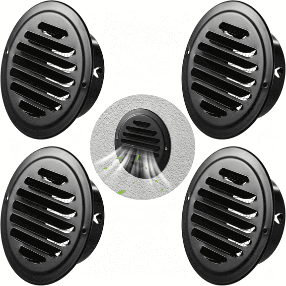 HIBIBUD 4 Pcs Black Round Soffit Vent - 4" Stainless Steel Louver Exhaust Vent with Screen Mesh,Weatherproof Air Vent Cover for Bathroom,Kitchen,Office Ventilation