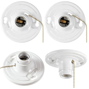 HIBIBUD 4 Pcs Keyless E26 Lamp Holder with Pull Chain-Medium Base 660W Ceiling Mount Socket White Light Fixture for Led&Incandescent Bulbs(Phenolic Resin)