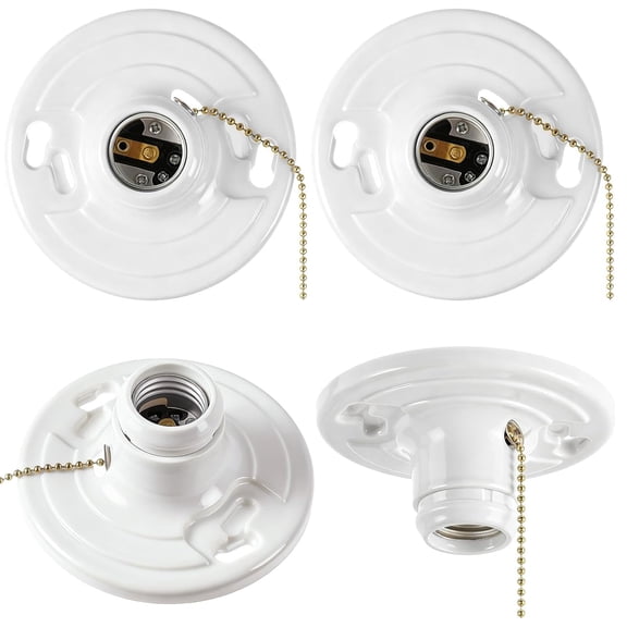 HIBIBUD 4 Pcs Keyless E26 Lamp Holder with Pull Chain-Medium Base 660W Ceiling Mount Socket White Light Fixture for Led&Incandescent Bulbs(Phenolic Resin)