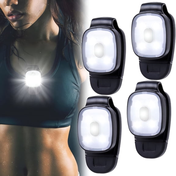 HIBIBUD 4 Pcs LED Running Clip Lights, USB Rechargeable Safety Lights for Night Jogging, Cycling, Walking, Hiking, Camping
