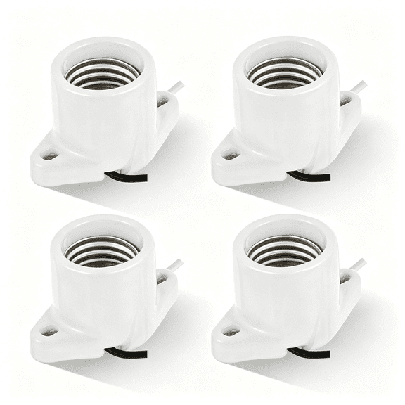 HIBIBUD 4 Pcs Light Socket Porcelain Lamp Holder Socket Medium Keyless Threaded Base with Two Hole Flange Mounting and 6" Wire Indoor Garage Closet Lighting