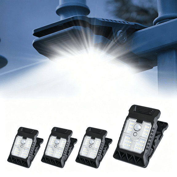 HIBIBUD 4 Pcs Solar Clip Light with Motion Sensor, Clip on Solar Lights Outdoor Water Proof, Solar Powered, 3 Modes, Adjustable Clip on Led Light for Garden, Multifunctional Clip Lamp for Garage
