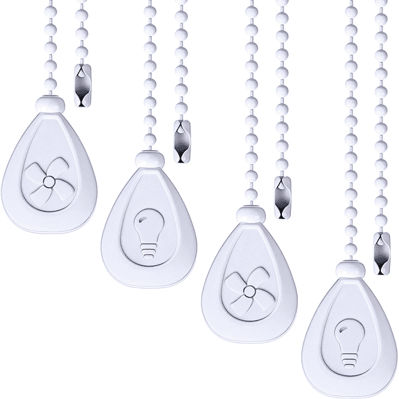 HIBIBUD 4 Pieces Ceiling Fan Pull Chain Extender Ornament 12" Ceiling Pull Chain Extension Classic Drop Shaped Pendant Beaded Ball Cord for Fan Light Lamp Decorative with Connector(White)
