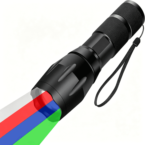 HIBIBUD 4 in 1 Multicolor Flashlight,Single Mode White,Red,Green,Blue Light,Led Flashlight for Outdoor Activities