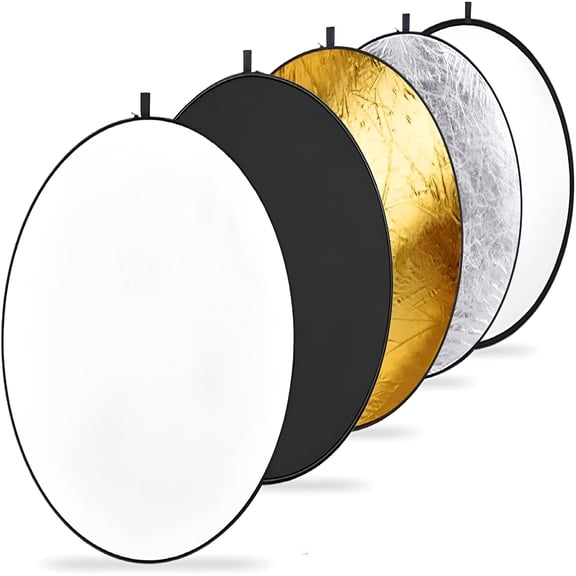 HIBIBUD 43 Inch/110 Centimeter Light Reflector Diffuser 5 in 1 Collapsible Multi Disc with Bag - Translucent,Silver,Gold,White,and Black for Studio Photography Lighting Outdoor