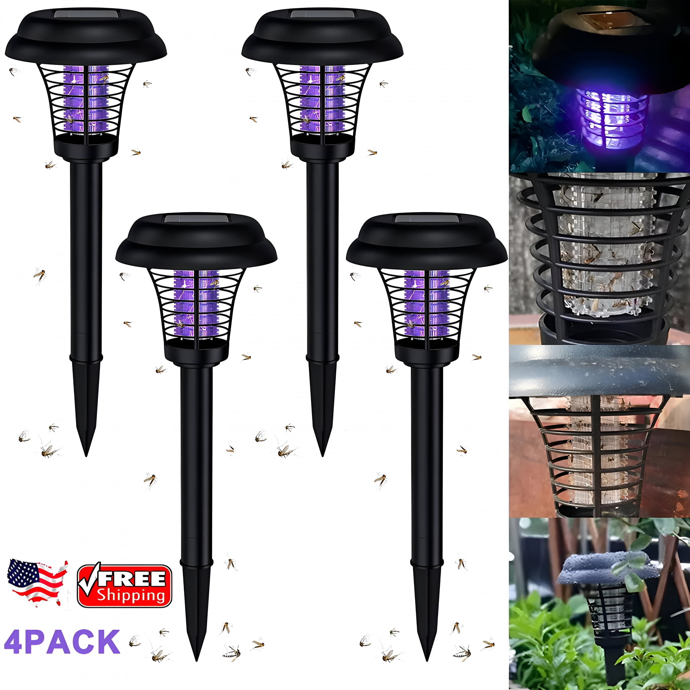 HIBIBUD 4PCS Solar Powered Zapper Lamp Light Outdoor Mosquito Fly Bug Insect Killer Trap Garden for Home Daily Life