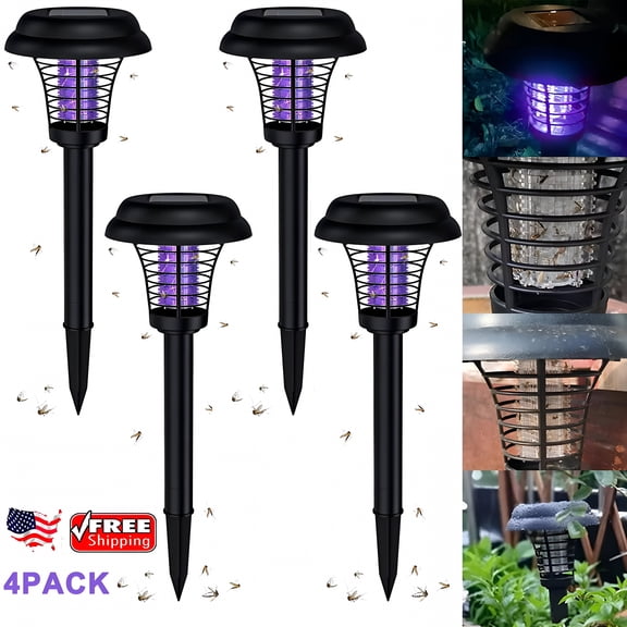 HIBIBUD 4PCS Solar Powered Zapper Lamp Light Outdoor Mosquito Fly Bug Insect Killer Trap Garden for Home Daily Life
