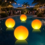 HIBIBUD 4Pcs 14In Solar Floating Pool Lights,Ip68 Waterproof Flame Effect Solar Floating Pool Lights,Large Glow Globes for Swimming Pool Pond Outdoor Yard Decor