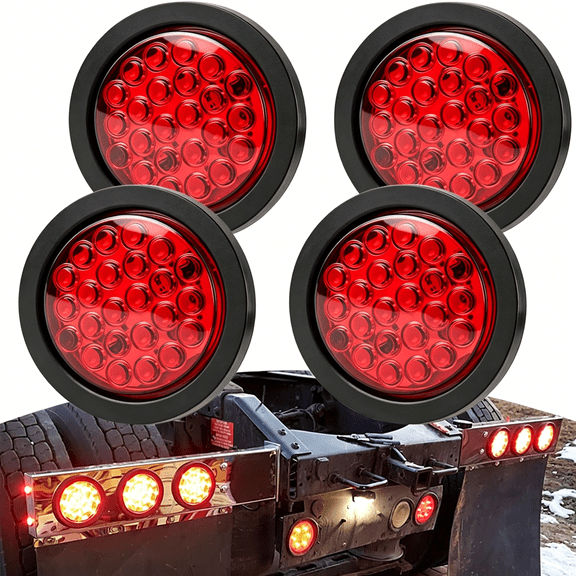 HIBIBUD 4Pcs 4 Inch Round Led Trailer Tail Lights, Red 24 LED Trailer Lights Waterproof, 4" Stop Turn Brake Led Tail Lights Sealed Flush Mount for Trucks RV Include Grommets 3-Prong Wire Plugs