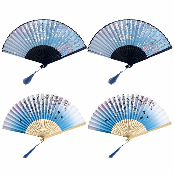 HIBIBUD 4Pcs Folding Fan Enduring Fan Ribs Folding Fans Handheld Supple & Polished Fan Surface Folding Hand Fan Style3