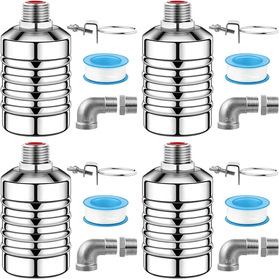 HIBIBUD 4Pcs Water Float Valve,1/2Inch to 3/4Inch Stainless Steel Automatic Water Shut Off Float Valves,Auto Water Level Control System for Water Tank,Livestock Trough,Pool,Garden Hose