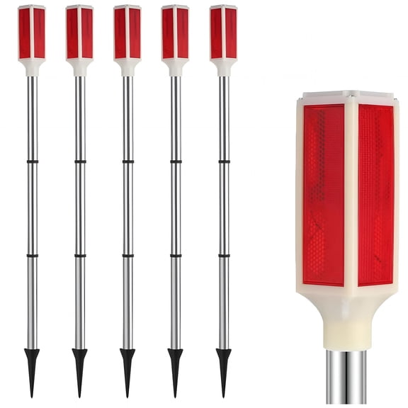 HIBIBUD 5 PCS Solar Driveway Markers, Solar Powered Driveway Lights on Poles, Outdoor Landscape Reflectors for Snow Road, Yard, Parking Lot, and Sidewalk (Red)