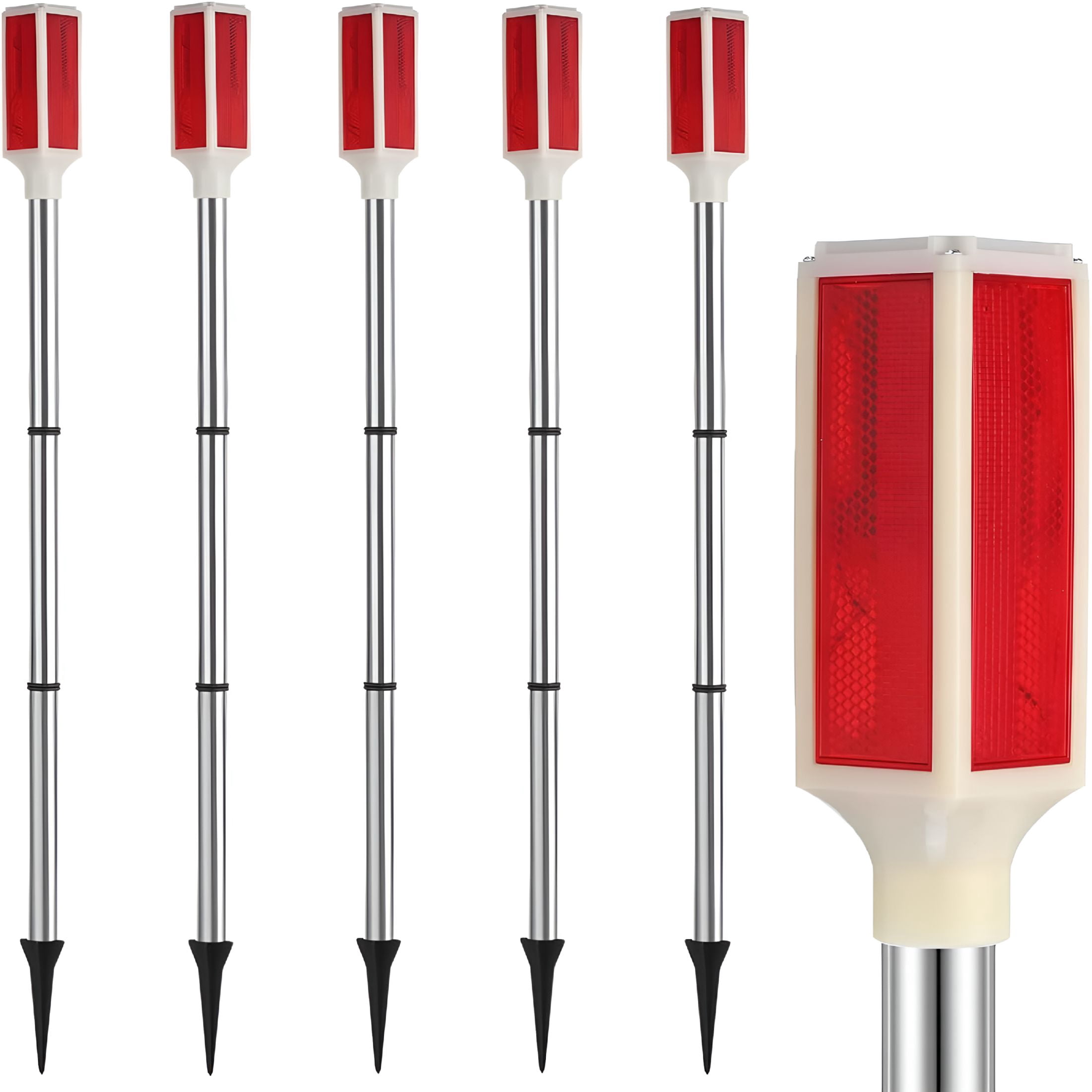 HIBIBUD 5 PCS Solar Powered Driveway Markers, Solar Warming Landscape Lights, Solar Outdoor Driveway Lights, Landscape Driveway Reflectors on Poles for Snow Road Yard (Red)