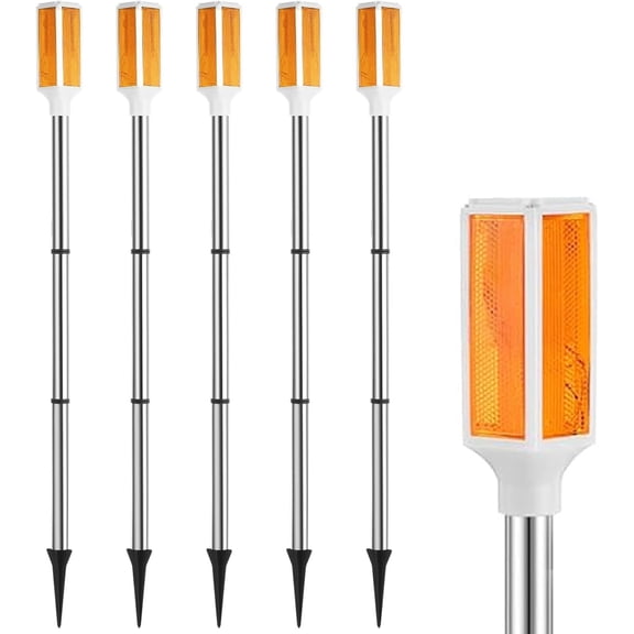 HIBIBUD 5 PCS Solar Powered Driveway Markers,Solar Warming Landscape Lights,Solar Outdoor Driveway Lights,Landscape Driveway Reflectors on Poles for Snow Road Yard (Orange)