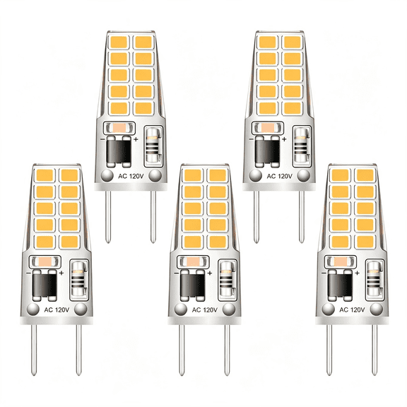 HIBIBUD 5 Pack G8 Led Bulb Soft White 2700K 120V 3W Equivalent to G8 Halogen Bulb 35W T4 Jcd Type Gy8.6 Bi-Pin Base,Non-Dimmable for under Cabinet Light,Under Counter Kitchen Lighting