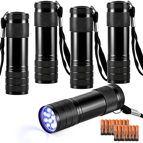 HIBIBUD 5 Pcs Uv Black Light Flashlights Bulk, 9 Led 395-400Nm Mini Blacklight Handheld Portable Torch Pet Urine Detector for Bed Bug Hair Dog Cat Urine and Stains 15 Aaa Batteries Included