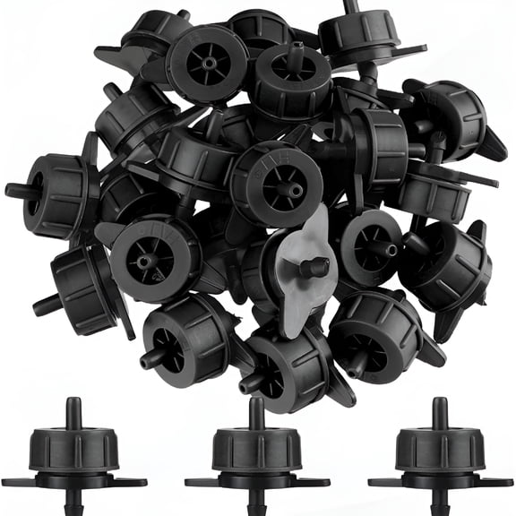 HIBIBUD 50 Pcs Drip Irrigation Emitters, Pressure Compensating Drippers, Drip Tip Constant Flow Heads Parts for Garden Flower Pots Plants, Dig Kit for 1/4 Inch Watering Tubing Line (2 Gph)