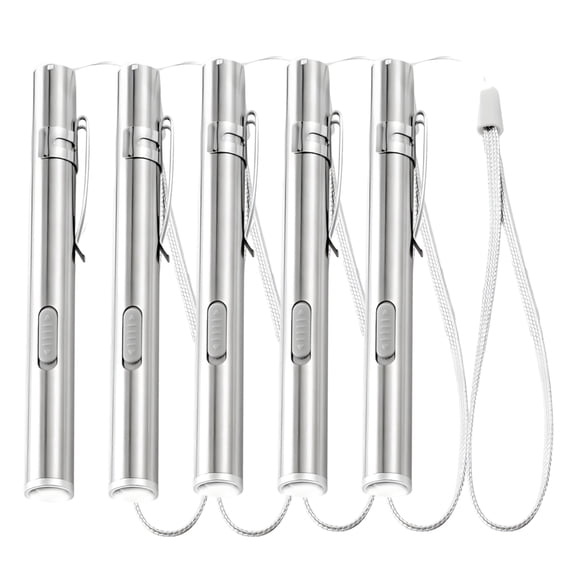 HIBIBUD 5Pcs Penlight,PushPen Light,Portable Pen Clip Pen Flashlight,Silver2