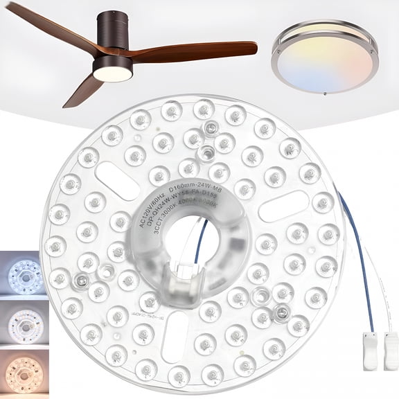 HIBIBUD 6.3" Ceiling Fan LED Light Panel Replacement Retrofit Kit 2200LM Bright 3CCT 3000K 4000K 6000K Daylight Dimmable 120V 24W PCB Board,Magnetic or Screw Easy Install in 5min to Reilluminate