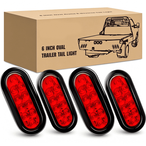 HIBIBUD 6 Inch Oval Red Led Trailer Tail Lights 4Pcs with Flush Mount Grommets Plugs Ip67 Waterproof Stop Turn Brake Lighting Modes for Camper Rv Truck