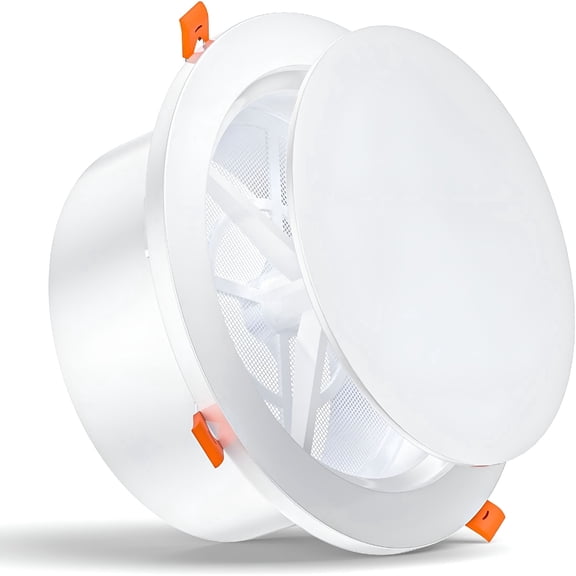 HIBIBUD 6 Inch Round Vent Cover with Adjustable Panel & Removable Mesh Screen, ABS Ceiling Diffuser with Lock-Clip for HVAC Bathroom Kitchen Wall Duct Air Vents White