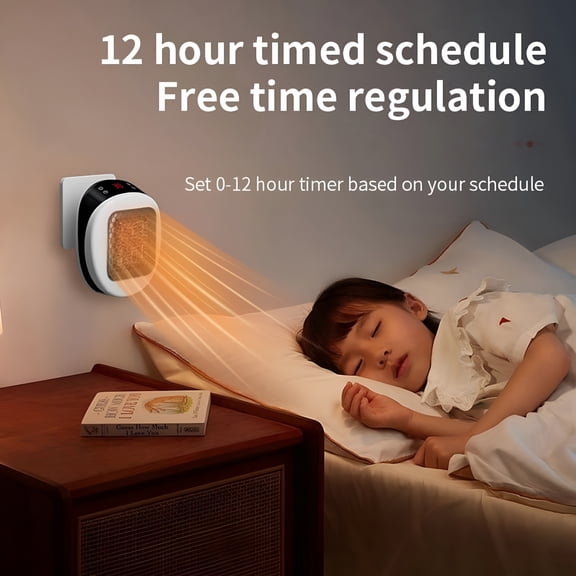 HIBIBUD 600W Ceramic Wall Mounted Heater,Plug In Room Warmer,Adjustable Thermostat Device,4.34x2.96x7.09inch Plastic with LED Display for Indoor Use,Timer Control System,Fast Heating Unit