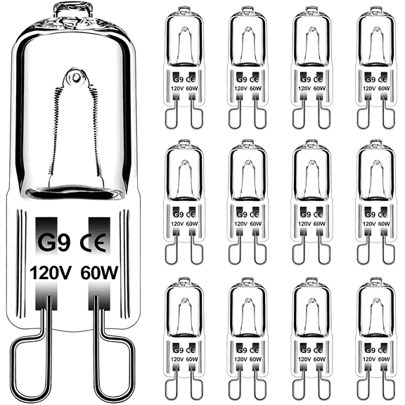 HIBIBUD 60W G9 Halogen Light Bulbs 2 Pin,12 Pcs Xenon G9 Bulb 60 Watt 120V,Jcd T4 Halogen G9 Bi-Pin Small Light Bulb for Microwave Oven,Range Hood Light,Bathroom Light Bulb,Chandeliers,Dimmable