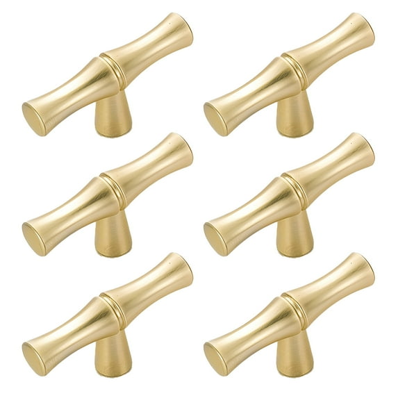 HIBIBUD 6Pcs Cabinet Knobs,Bamboo Joint Shape Knobs for Cabinets and Drawers,Gold Cabinet Knobs