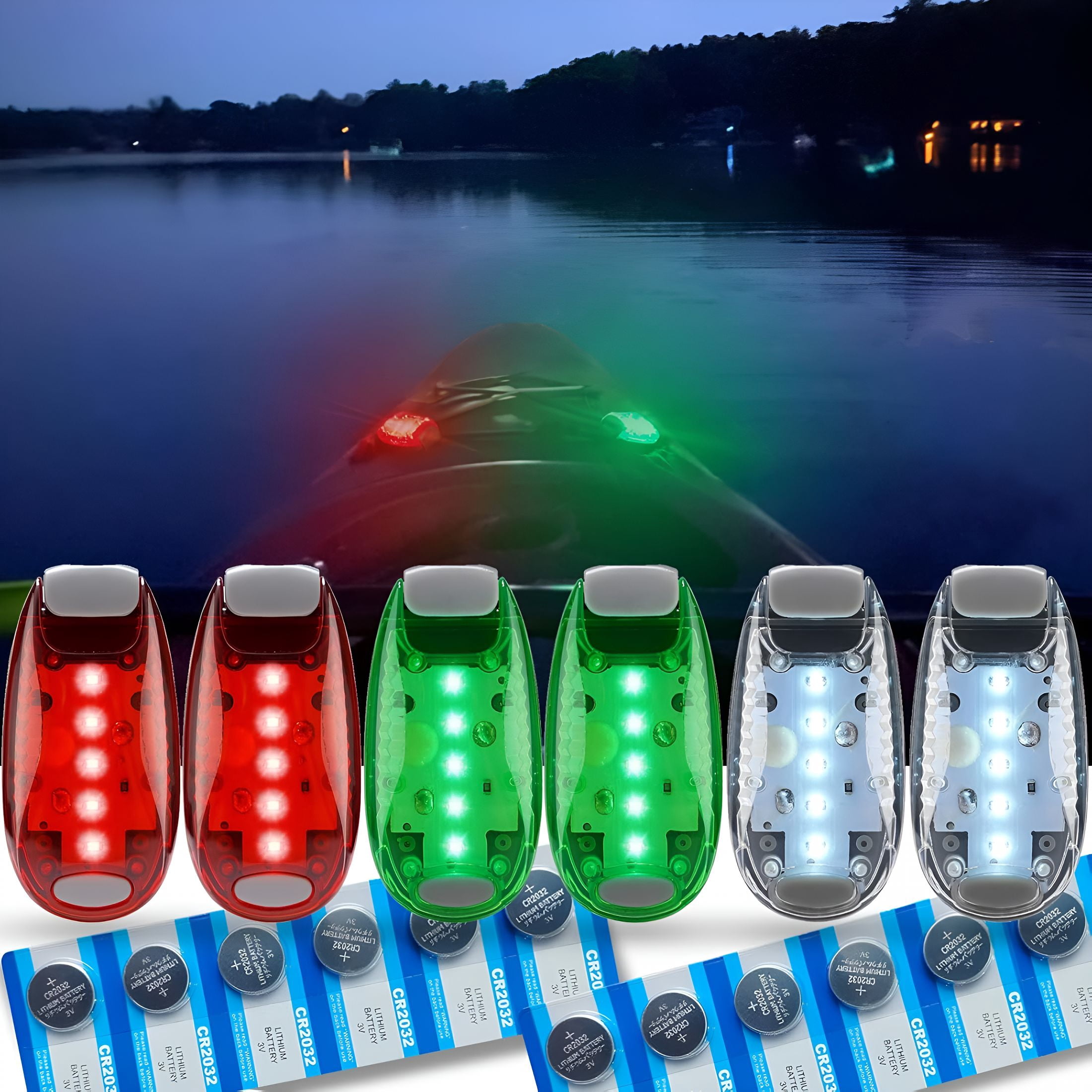 HIBIBUD 6Pcs Navigation Lights for Boats Kayak,Led Safety Light,3 Types Flashing Mode,Easy Clip-On Kit for Boat Bow,Stern,Mast,Paddles,Pontoon,Kayaking Accessories,12Pcs Extra Batteries