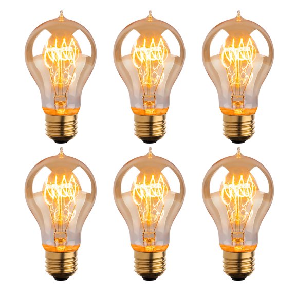 HIBIBUD 6Pcs Outdoor Light Bulbs,Nostalgic Art A19 E27 Globe Light Bulbs,110-120V 40W Incandescent Light Bulbs,String Light Bulbs for Bar,Restaurant and Patio Decor