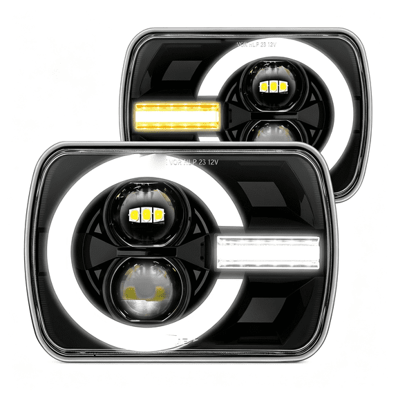 HIBIBUD 7X6 5X7 Led Headlights H6054 H4 2B1 for Vans Trucks Dot Approved,Black,6X7 Sealed Beam Head Lamp Bulb,Fits Xj Wrangler Yj Econoline Express Savana Nissan D21