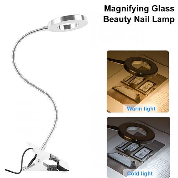 HIBIBUD 8 Diopter Magnifying Lamp With LED Light, USB Clip On Desk Light With Flexible Gooseneck, Portable Magnifier For Makeup Tattoo Nail Art