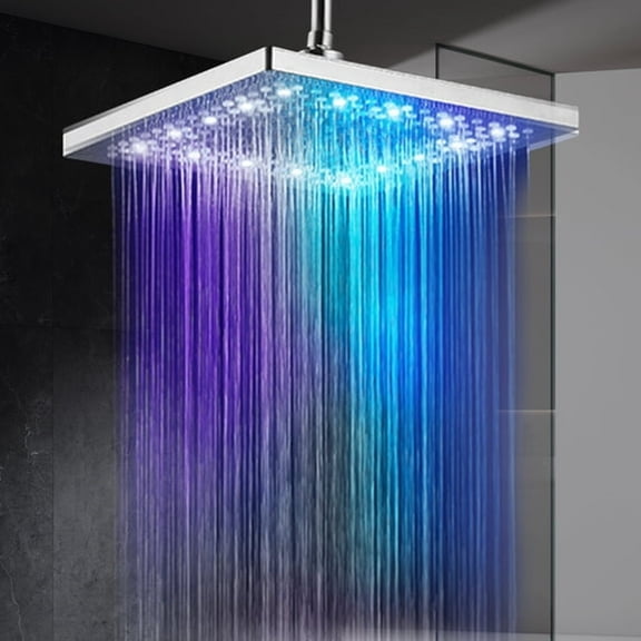 HIBIBUD 8 Inch LED Rain Shower Head,High Pressure Light Up Shower Head Color Changing with 7 Color Changing Automatically,Square Stainless Steel,shower head high pressure