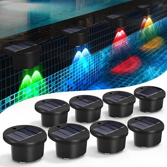 HIBIBUD 8 Pack Solar Pool Lights,Pool Lights for Above Ground Pools,Pool Lights Solar Powered with 5 Color Mode,Swimming Pool Accessories for Inground for Fence,Deck,Backyard Family Night Decor