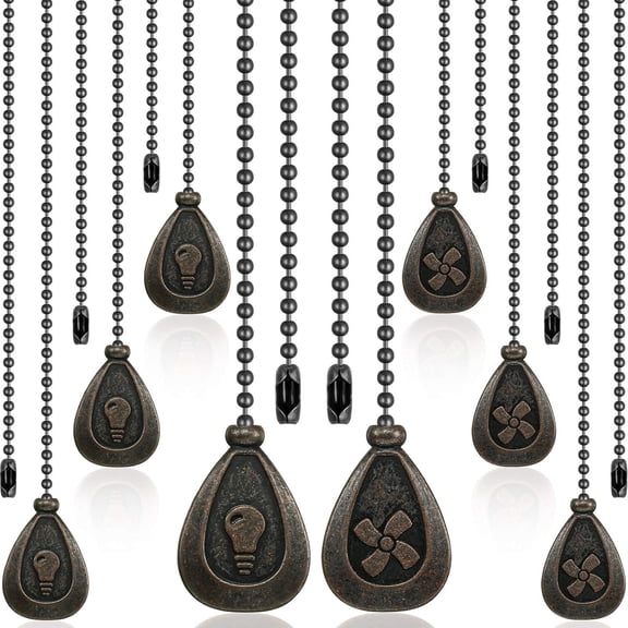 HIBIBUD 8 Pcs Ceiling Fan Pull Chain Extender, 12 Inch Bronzed Beaded Ball Cord with Classic Drop Pendant, Decorative Lamp