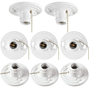 HIBIBUD 8 Pcs E26 Keyless Lamp Holder with Pull Chain,660W Medium Base Ceiling Light Socket,White Phenolic Resin Fixture for Led&Incandescent Bulbs
