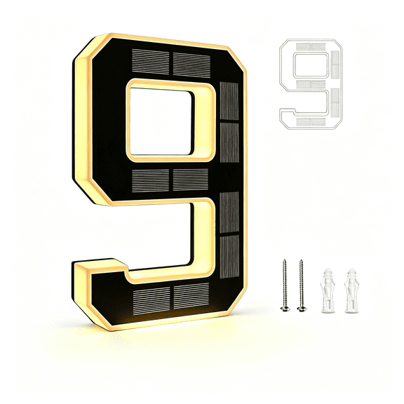 HIBIBUD 9" Solar Powered House Numbers for Outside Light Up Address Signs Solar Power House Numbers,Light Up Address Numbers Waterproof Led Illumination Backlit Modern Home Sign Black-9,9"