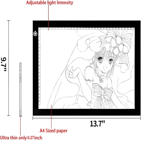 HIBIBUD A4 LED Copy Board Light Tracing Box, Ultra-Thin Adjustable USB Power Artcraft LED Trace Light Pad for Tattoo Transferring, Drawing, Streaming, Sketching, Animation, Stenciling