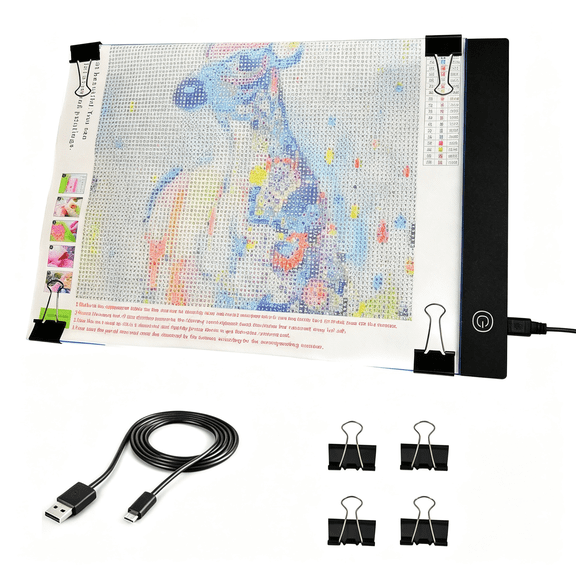 HIBIBUD A4 Led Light Pad Diamond Art Light Box Tracing Light Board 3 Brightness Ideal Sketching Animation Drawing Light Box 4 Fasten Clips 3 Brightness 4 Fasten Clips Diamond Art Light Board