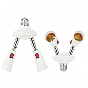 HIBIBUD Adjustable Light Socket Extender [2-Pack],360 Rotation & 180 Bendable Arm,E26 Light Bulb Socket Splitter for Hard-To-Reach Areas,Multi-Light Adapter for Garage,Basement,Corner Lighting