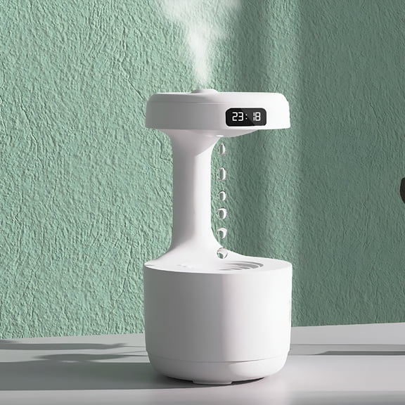 HIBIBUD Anti Gravity Humidifier with LED Clock Display,Ultrasonic Water Drip Humidifier,Cool Mist Aromatherapy Diffuser,Floating Water Droplet Humidifier,Rain Cloud Diffuser