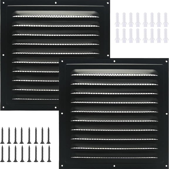 HIBIBUD Attic Vent Soffit Vent Aluminum Wall Vent Metal Shed Vent Square Vent Louver Vent Grille Built-In Insect Screen Exterior Door House Attic Garage Ceiling Black 10" X 10" 2 Pack