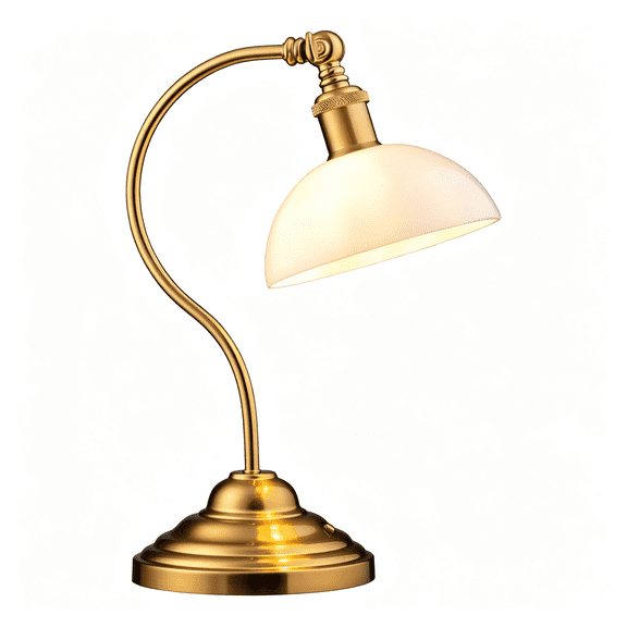 HIBIBUD Bankers - Cordless Led Table Lamp, Battery-Operated, Rechargeable, 3-Level Dimming, Universal Usb-C Charging, 180 Swivel Head, White Jade Glass Shade, Antique Brass