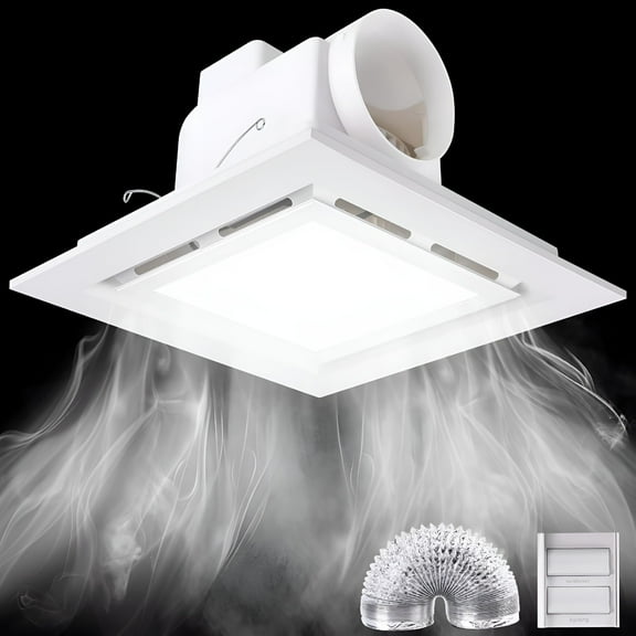 HIBIBUD Bathroom Exhaust Fan with Light,144 CFM 1.0 Sones Double Switch Ultra Quiet Bathroom Vent Fan Square White for Home Bath Office Hotel LED 15w,Fan 35w 110V