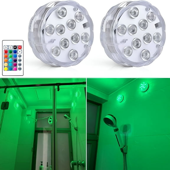HIBIBUD Bathroom Lights Wireless Battery Operated,Waterproof LED Glow Light for Bath Shower Spa Vanity Lights,for Over Mirror Wall Ceiling Lights,RGB Multi-Color Remote Controlled,2pcs