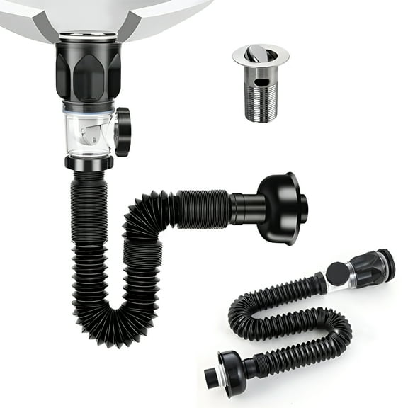 HIBIBUD Bathroom Sink Drain Kit,Expandable P-Trap Sink Drain Pipe for 1-1/4" to 1-1/2" Drain Hole with Built-In Anti-Clogging Stopper