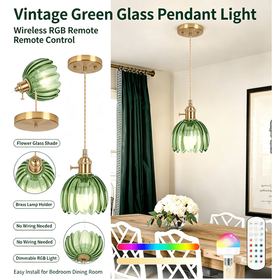 HIBIBUD Battery Operated Pendant Light,Mini Hanging Lights 5.1Inch 2500Mah Rgb Rechargeable Light Bulb with Remote Control Wireless Adjustable Rechargeable Chandelier for Kitchen Island Hallway